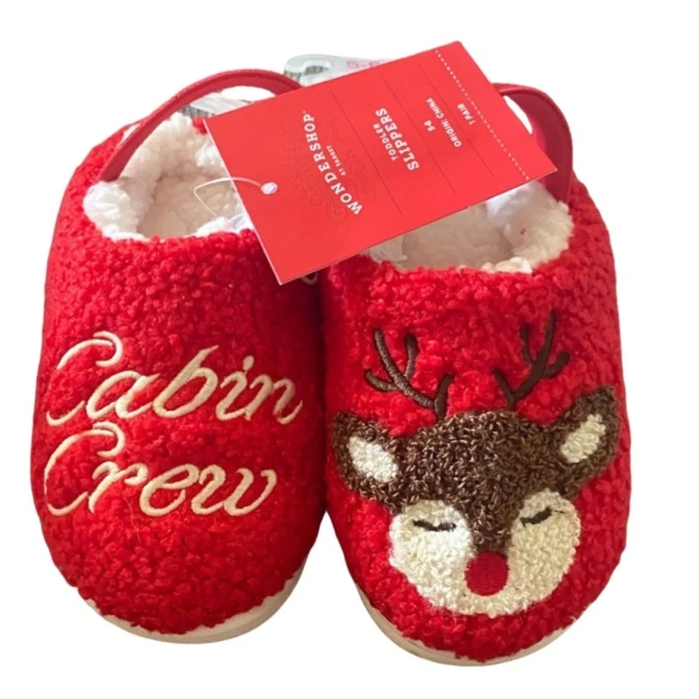 Wondershop Red Cabin Crew Slippers with Reindeer Design. Size 5-6